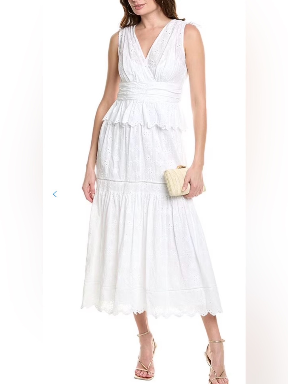 Taylor Cotton Eyelet-Embroidered Tiered Dress Women's 6 White Back Zip Closure